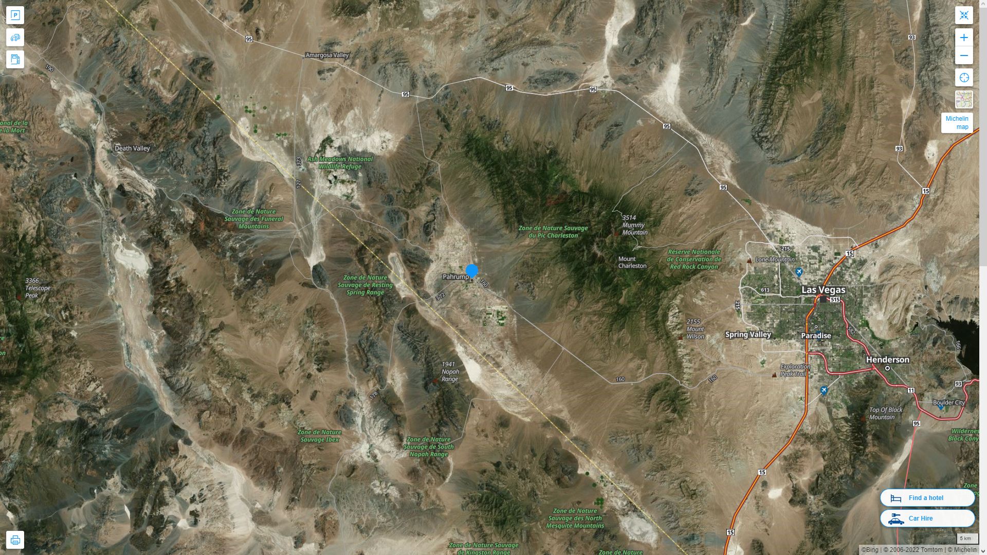 Pahrump Nevada Highway and Road Map with Satellite View